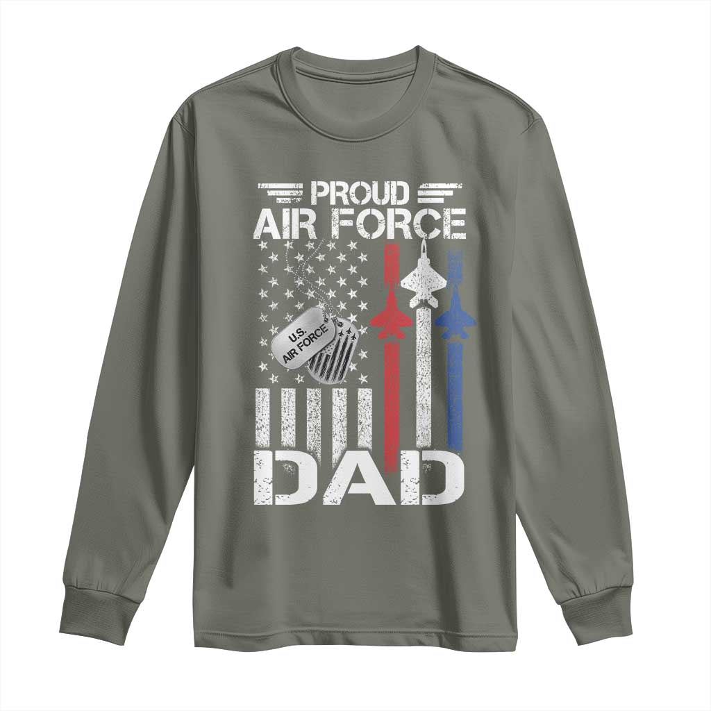 Proud Air Force Dad Long Sleeve Shirt Military Army Father Vintage American Flag