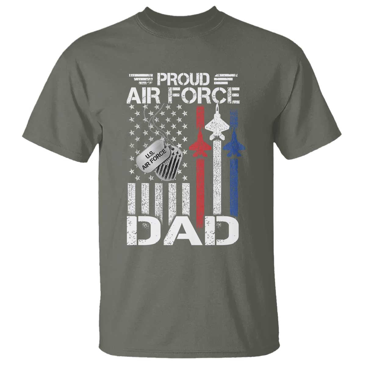 Proud Air Force Dad T Shirt Military Army Father Vintage American Flag