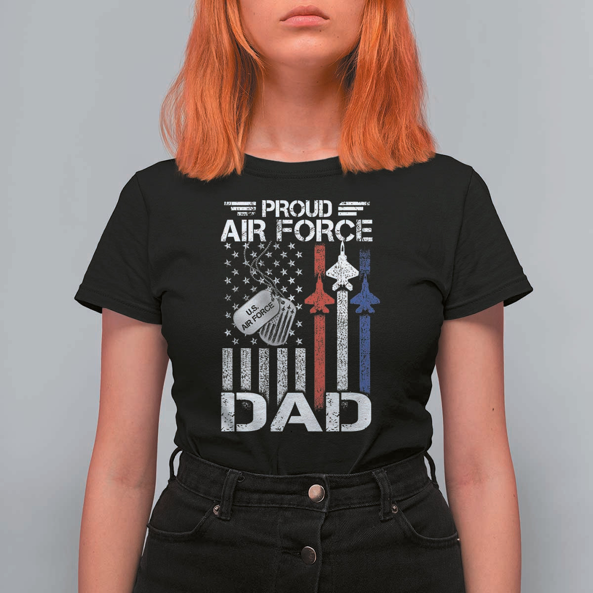 Proud Air Force Dad T Shirt For Women Military Army Father Vintage American Flag