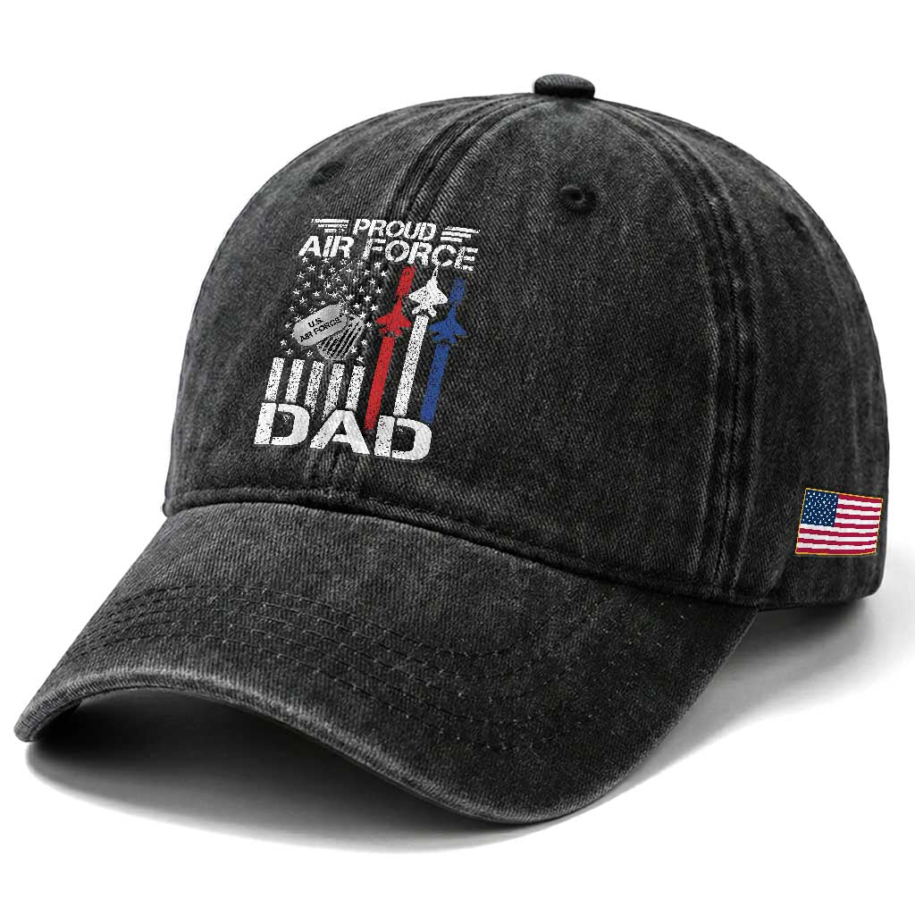 Proud Air Force Dad Washed Cotton Baseball Cap Military Army Father Vintage American Flag