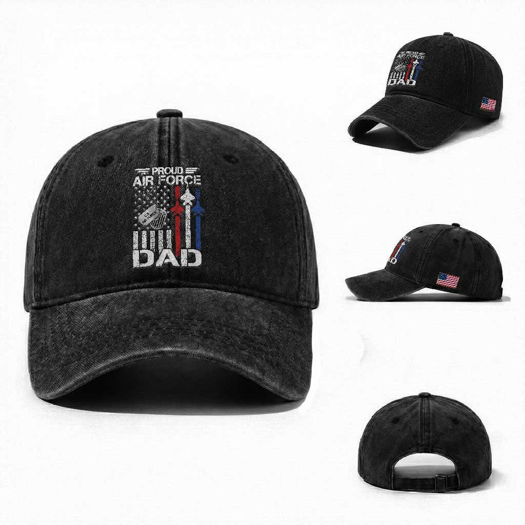 Proud Air Force Dad Washed Cotton Baseball Cap Military Army Father Vintage American Flag