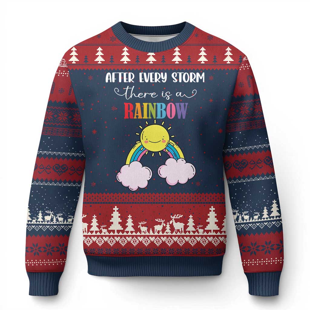 After Every Storm There Is A Rainbow Ugly Christmas Sweater Sentimental Pregnancy Announcement