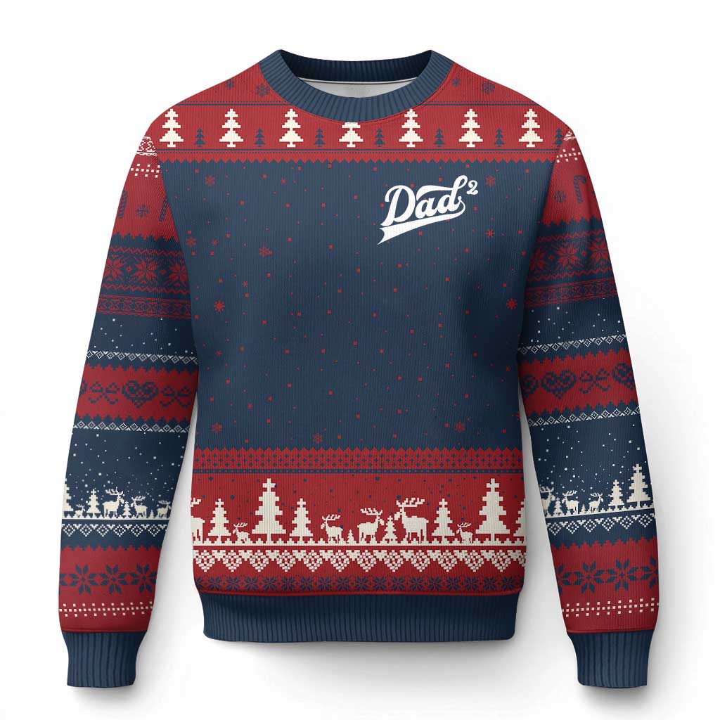 Dad Of Two Ugly Christmas Sweater Funny Daddy Squared Promoted for The Second Time