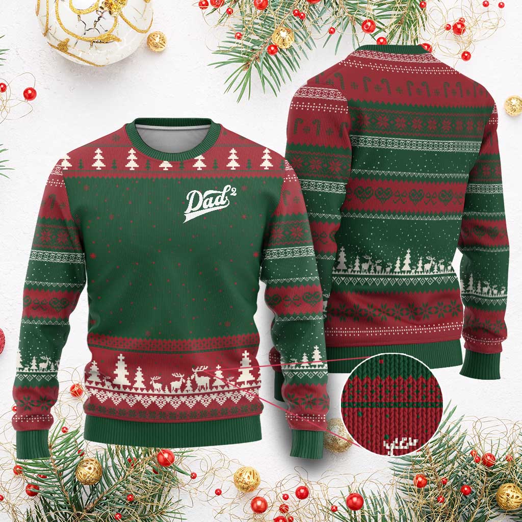 Dad Of Two Ugly Christmas Sweater Funny Daddy Squared Promoted for The Second Time