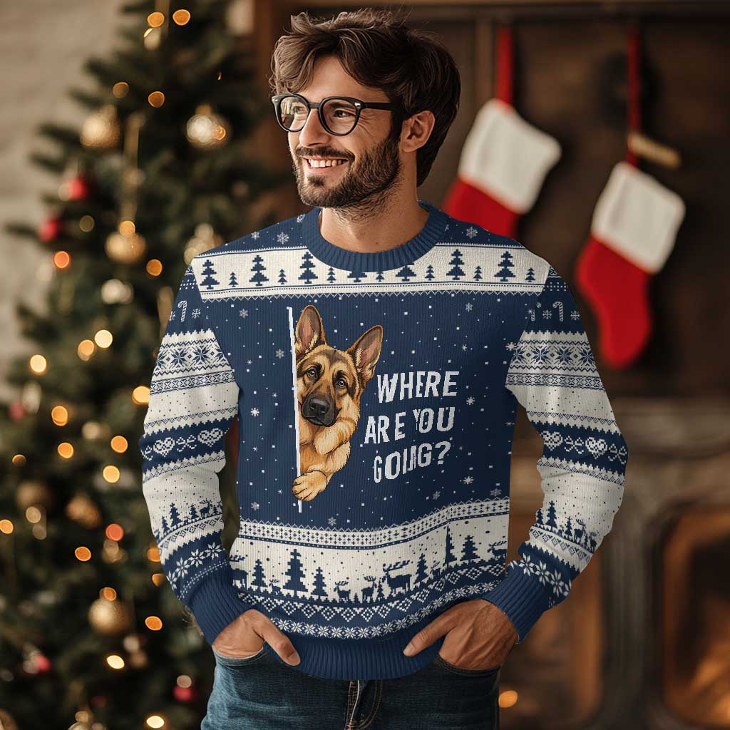 Where are You Going Funny German Shepherd Dog Ugly Christmas Sweater