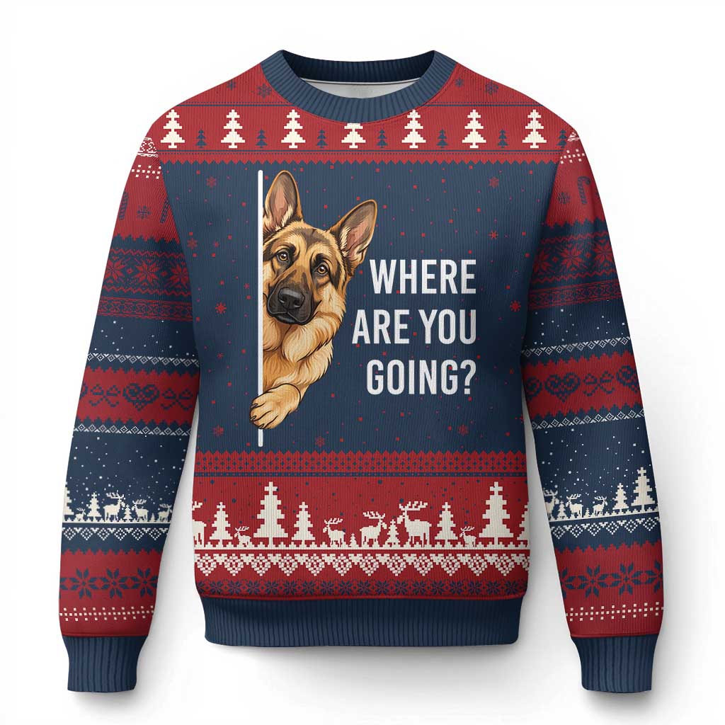 Where are You Going Funny German Shepherd Dog Ugly Christmas Sweater