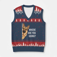 Where are You Going Funny German Shepherd Dog V-Neck Knit Sweater Vest