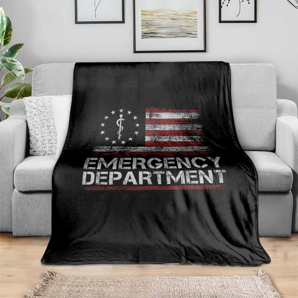 ER Nurse Emegency Department Throw Blanket Vintage American Flag Healthcare Nursing