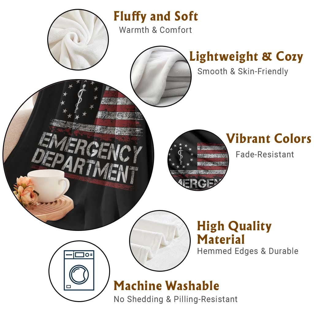 ER Nurse Emegency Department Throw Blanket Vintage American Flag Healthcare Nursing