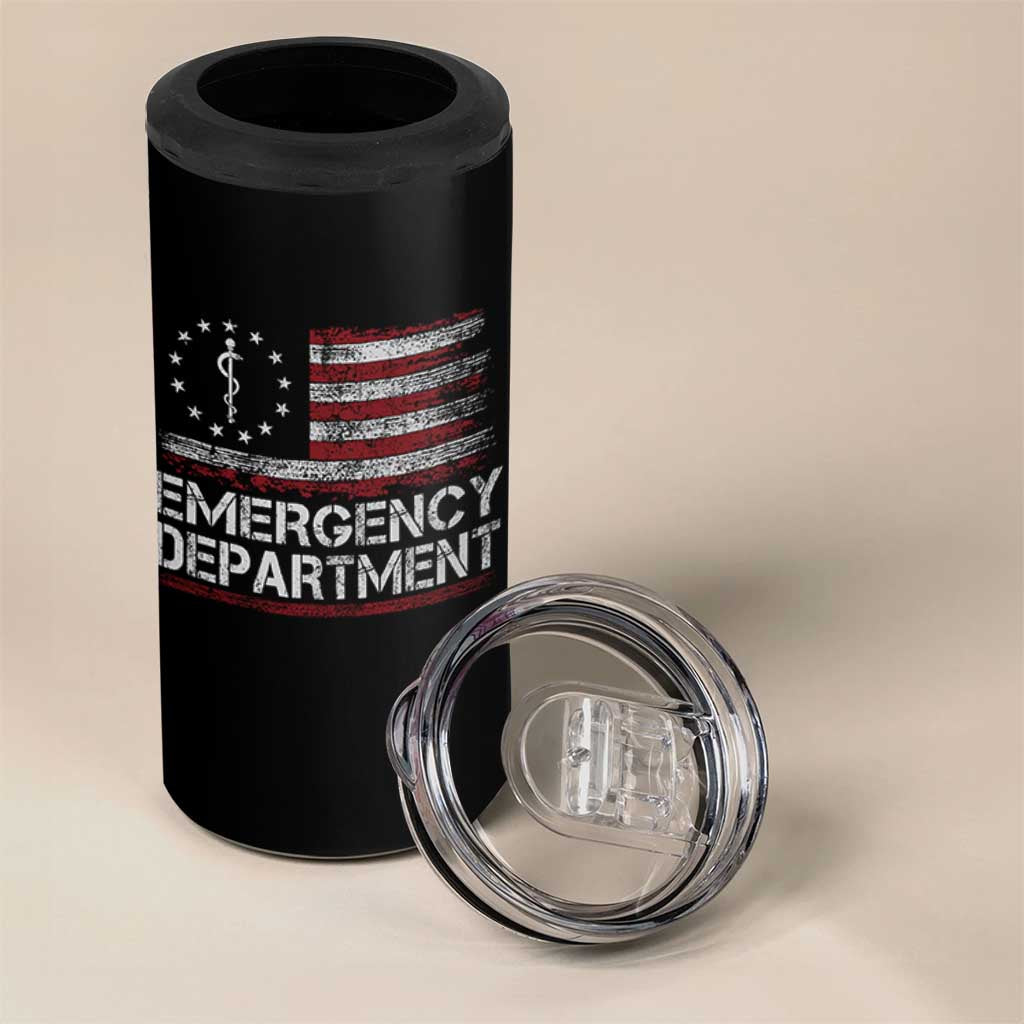 ER Nurse Emegency Department 4 in 1 Can Cooler Tumbler Vintage American Flag Healthcare Nursing