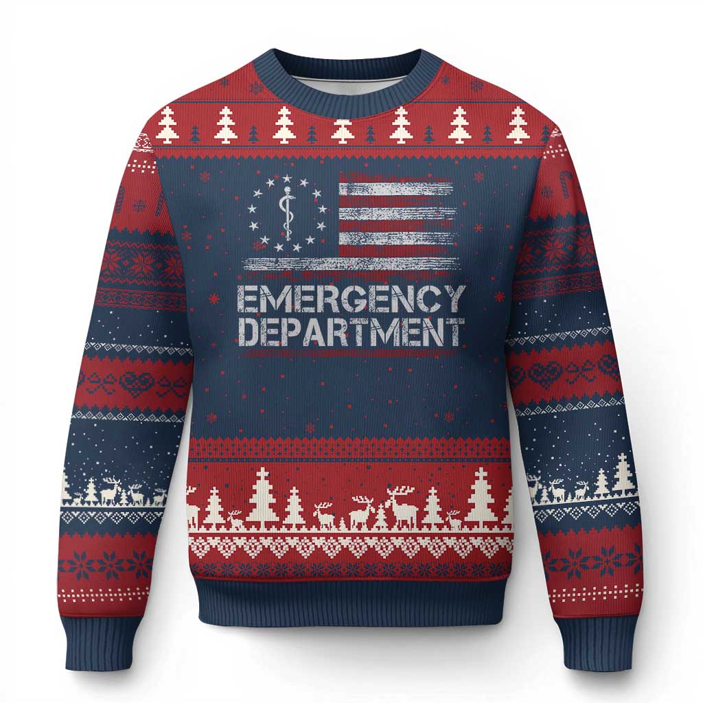 ER Nurse Emegency Department Ugly Christmas Sweater Vintage American Flag Healthcare Nursing
