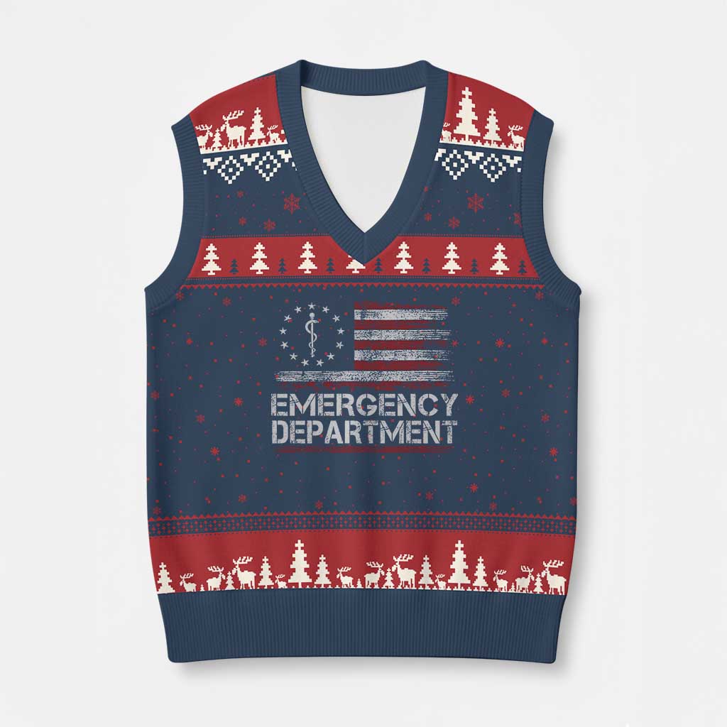 ER Nurse Emegency Department V-Neck Knit Sweater Vest Vintage American Flag Healthcare Nursing
