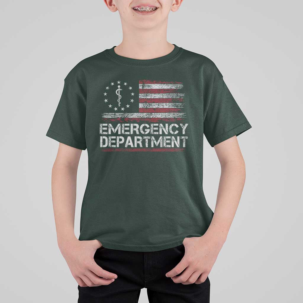 ER Nurse Emegency Department T Shirt For Kid Vintage American Flag Healthcare Nursing