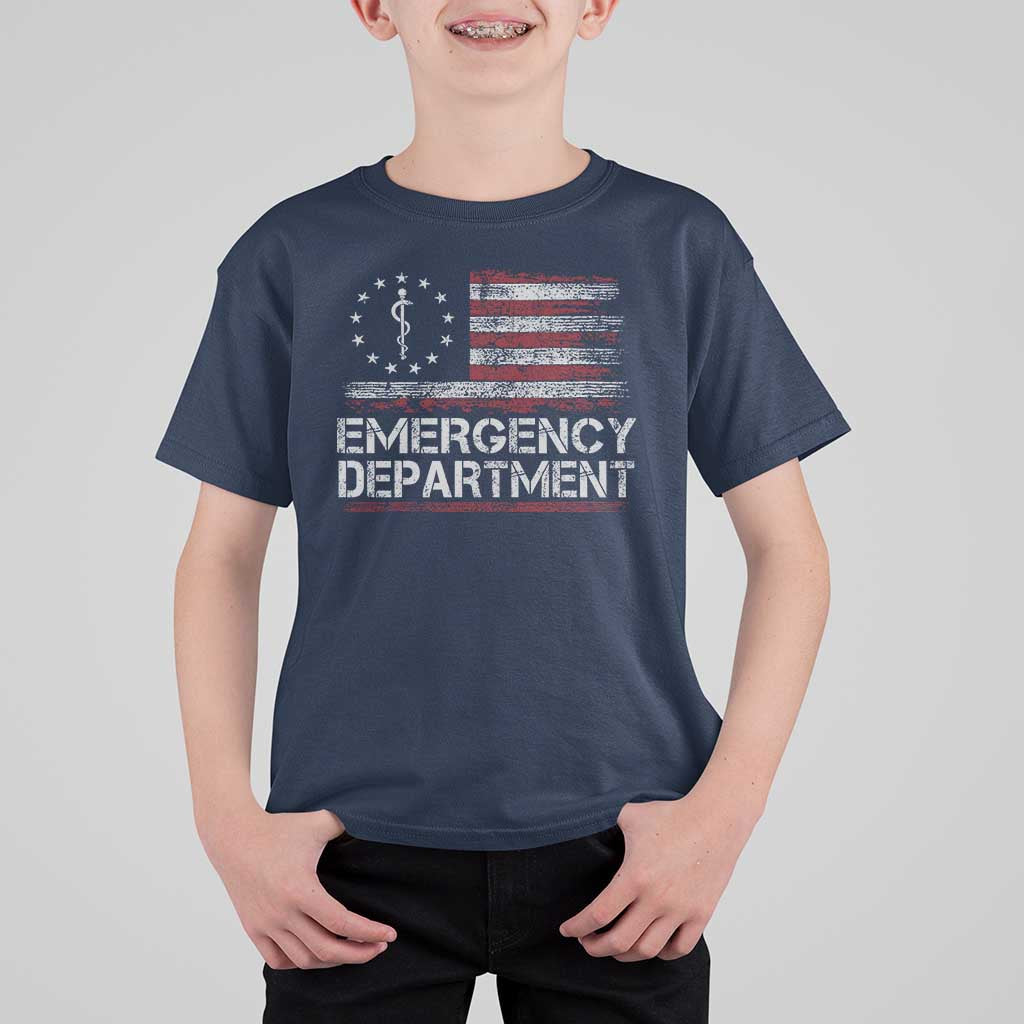 ER Nurse Emegency Department T Shirt For Kid Vintage American Flag Healthcare Nursing