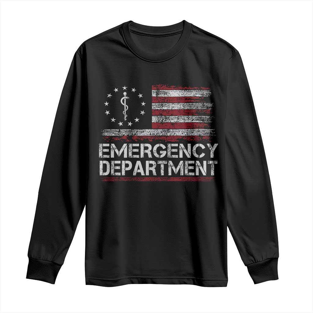 ER Nurse Emegency Department Long Sleeve Shirt Vintage American Flag Healthcare Nursing