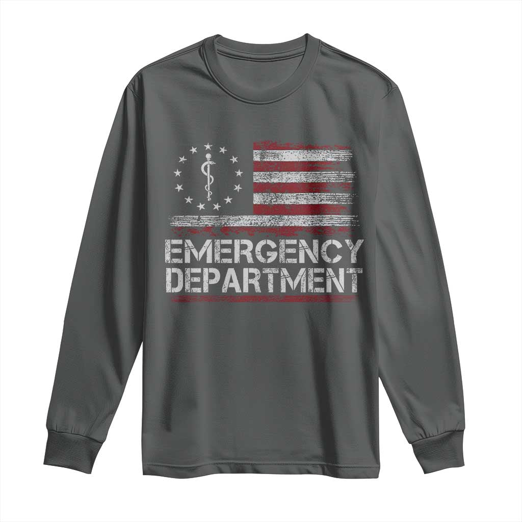 ER Nurse Emegency Department Long Sleeve Shirt Vintage American Flag Healthcare Nursing
