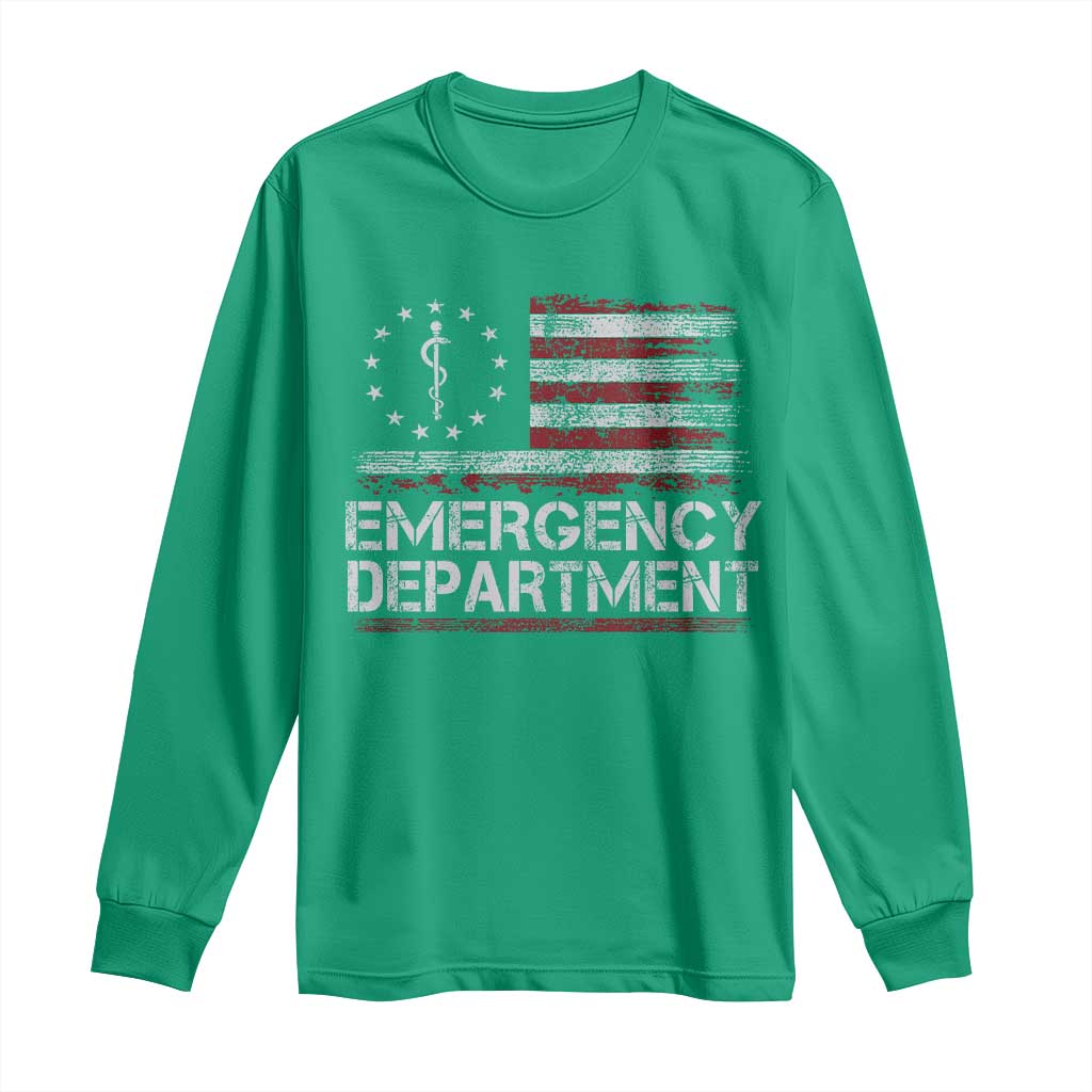 ER Nurse Emegency Department Long Sleeve Shirt Vintage American Flag Healthcare Nursing
