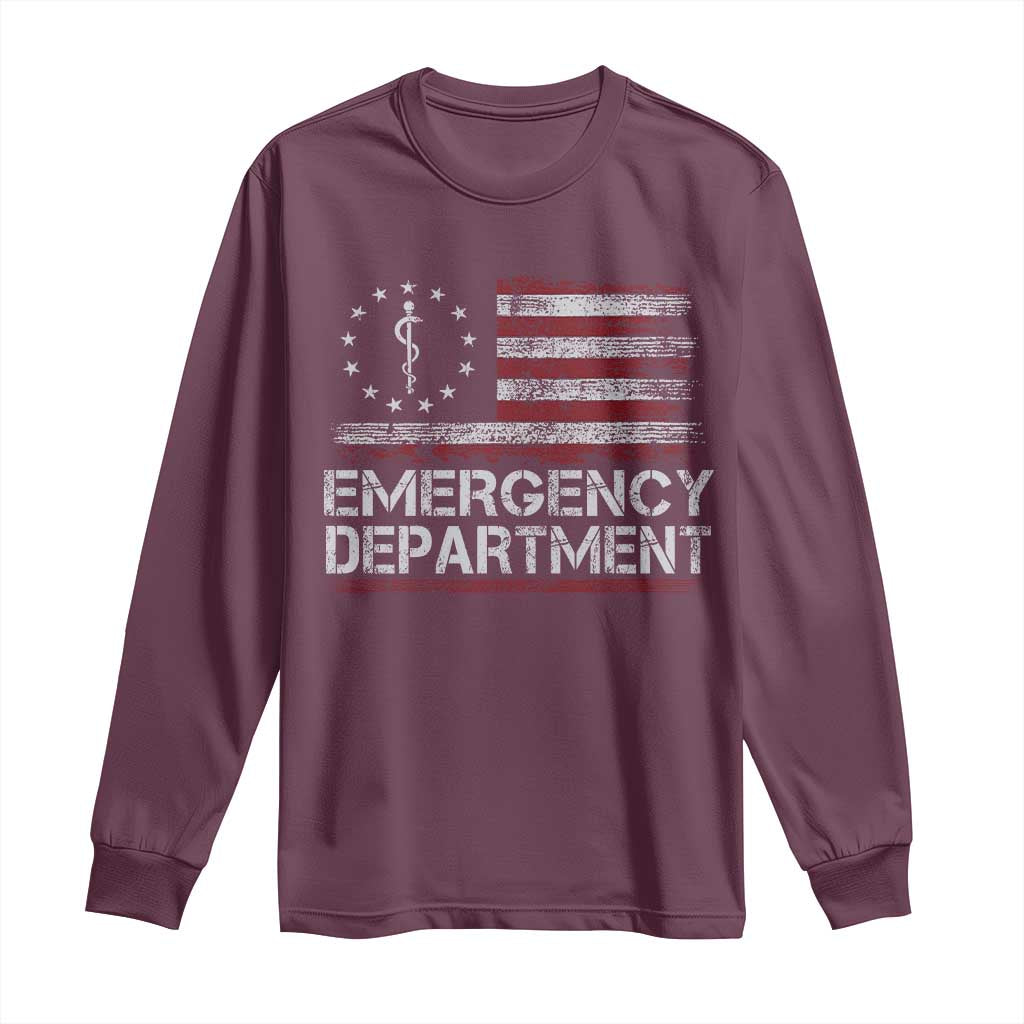 ER Nurse Emegency Department Long Sleeve Shirt Vintage American Flag Healthcare Nursing