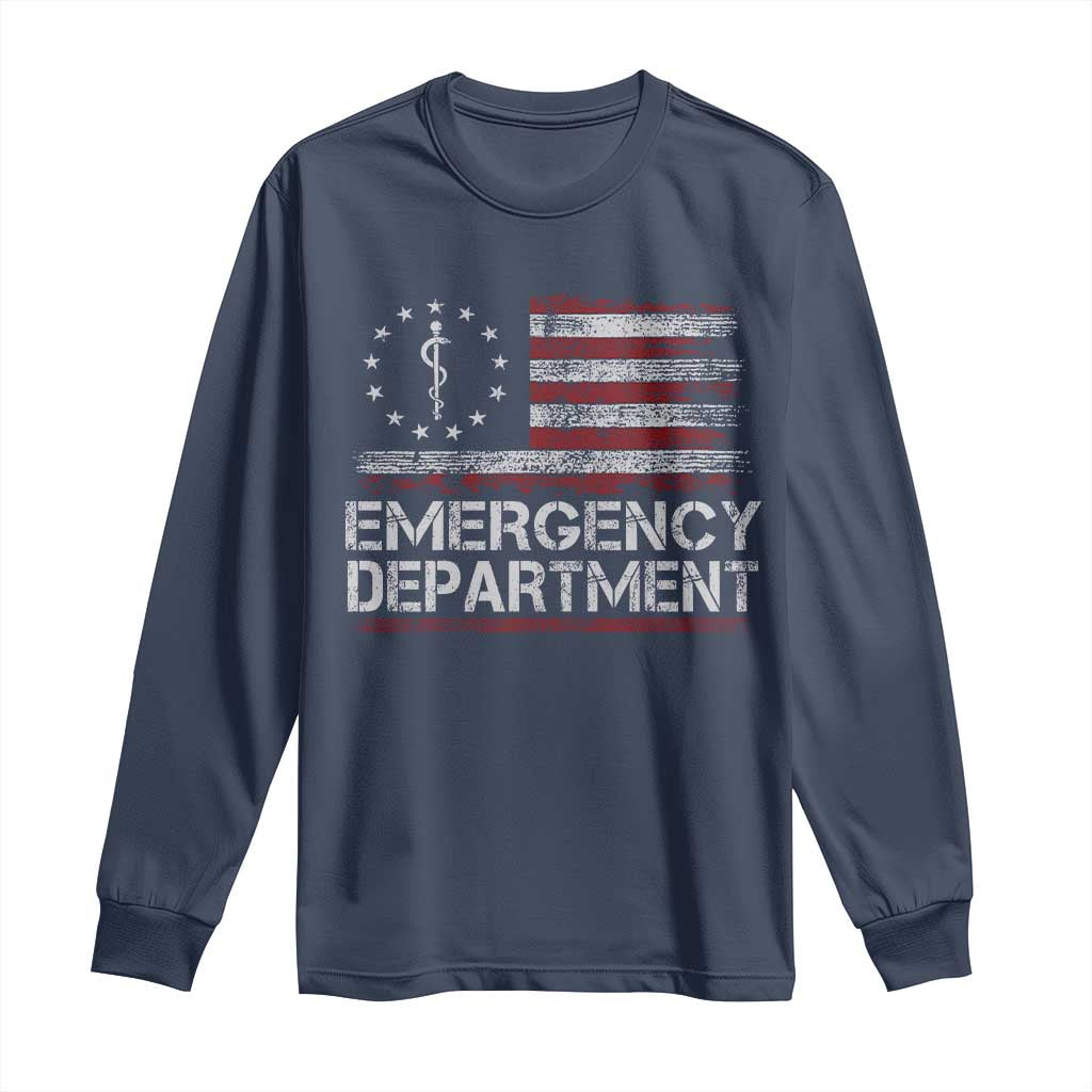 ER Nurse Emegency Department Long Sleeve Shirt Vintage American Flag Healthcare Nursing