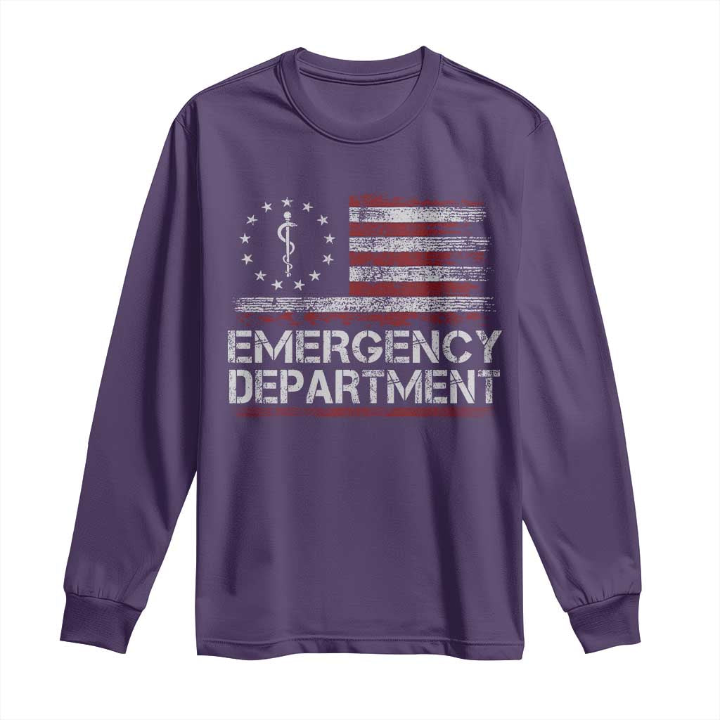 ER Nurse Emegency Department Long Sleeve Shirt Vintage American Flag Healthcare Nursing
