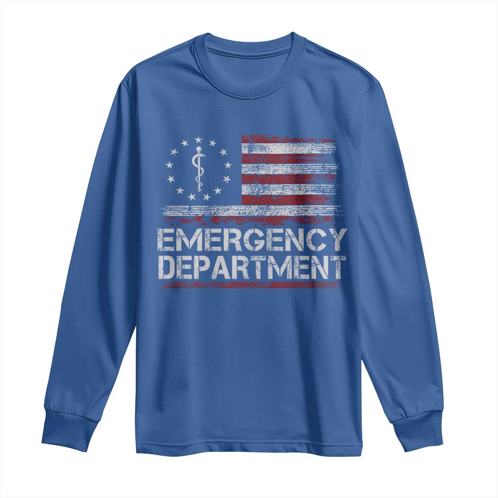 ER Nurse Emegency Department Long Sleeve Shirt Vintage American Flag Healthcare Nursing