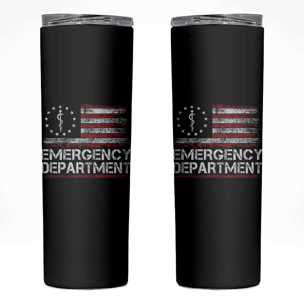 ER Nurse Emegency Department Skinny Tumbler Vintage American Flag Healthcare Nursing