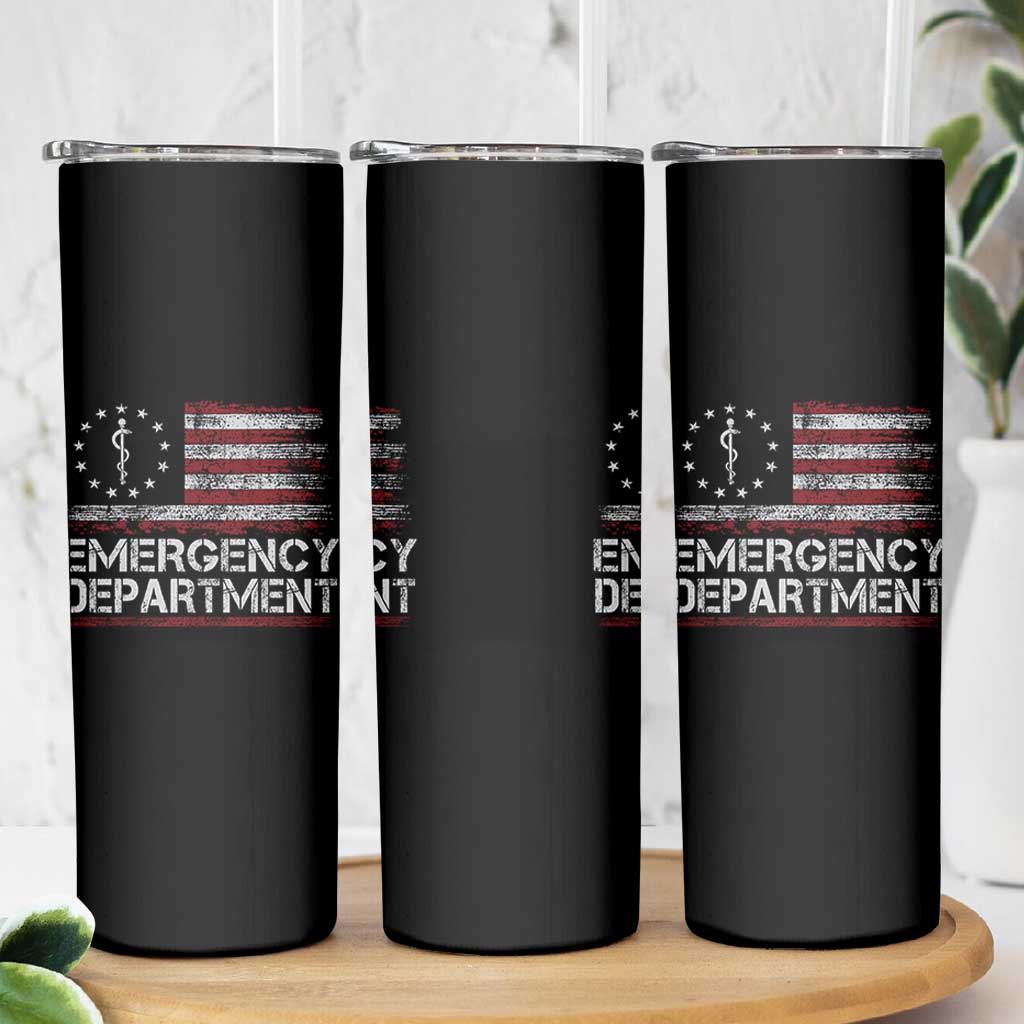 ER Nurse Emegency Department Skinny Tumbler Vintage American Flag Healthcare Nursing