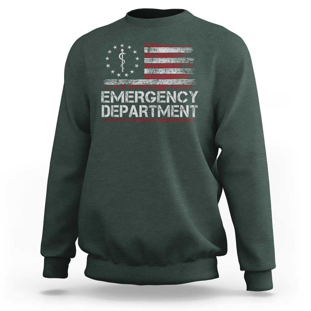 ER Nurse Emegency Department Sweatshirt Vintage American Flag Healthcare Nursing