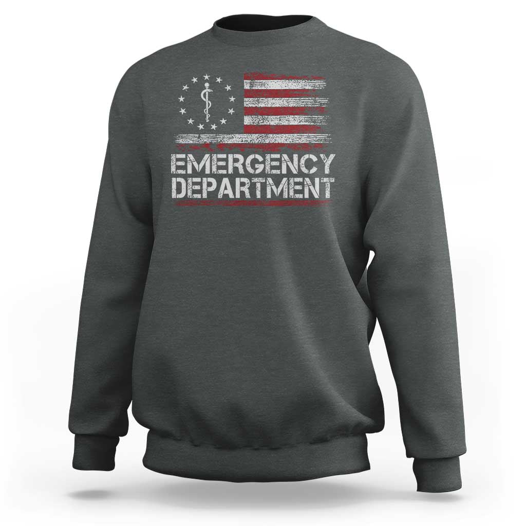 ER Nurse Emegency Department Sweatshirt Vintage American Flag Healthcare Nursing