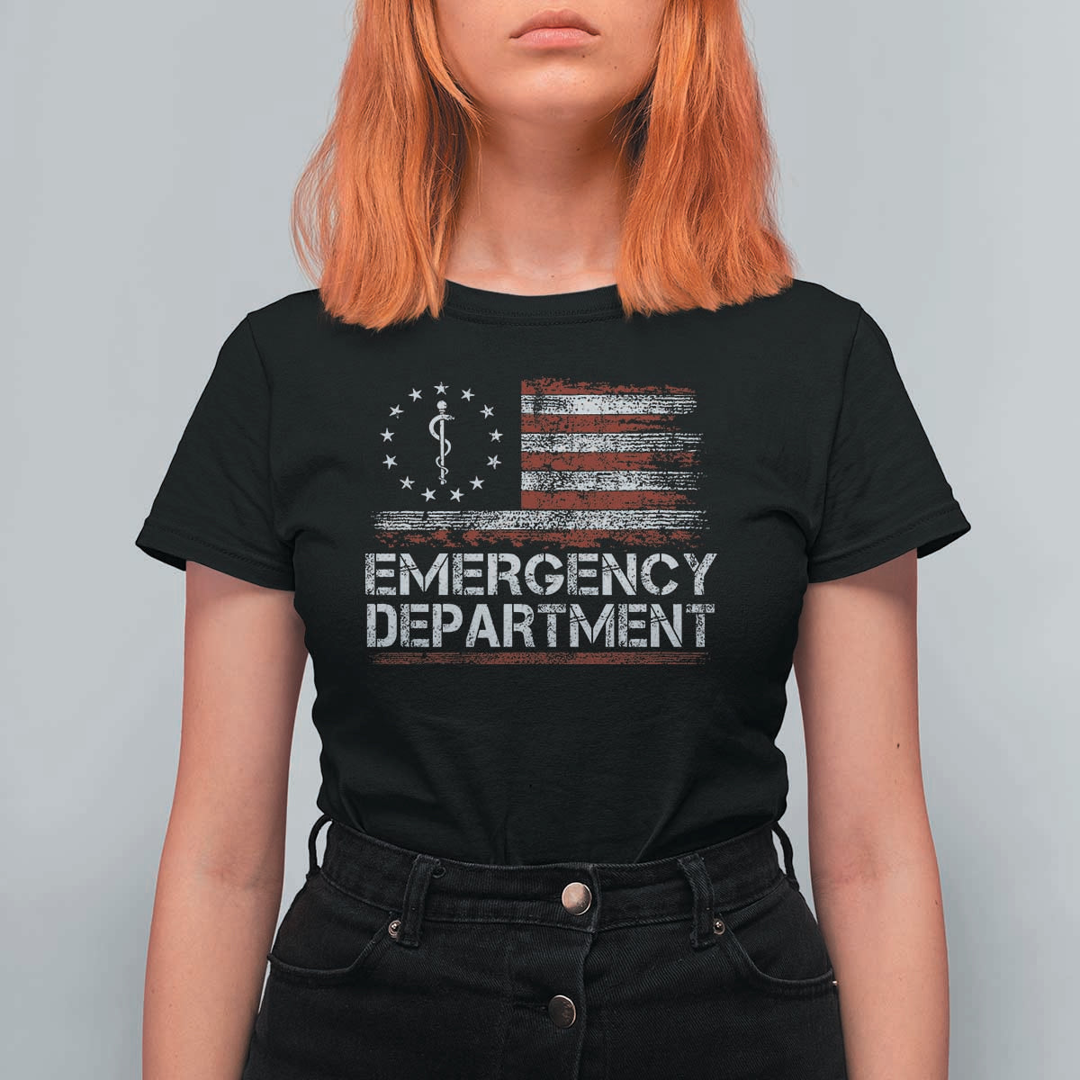 ER Nurse Emegency Department T Shirt For Women Vintage American Flag Healthcare Nursing