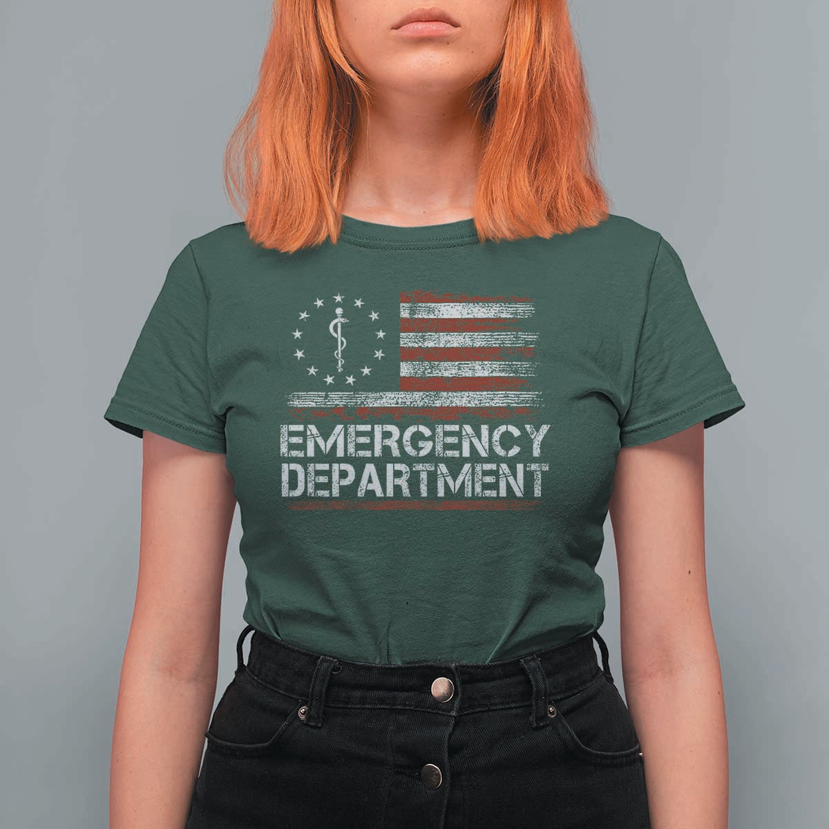ER Nurse Emegency Department T Shirt For Women Vintage American Flag Healthcare Nursing