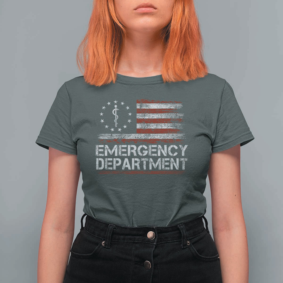 ER Nurse Emegency Department T Shirt For Women Vintage American Flag Healthcare Nursing