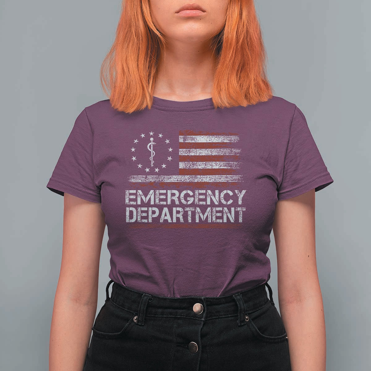 ER Nurse Emegency Department T Shirt For Women Vintage American Flag Healthcare Nursing