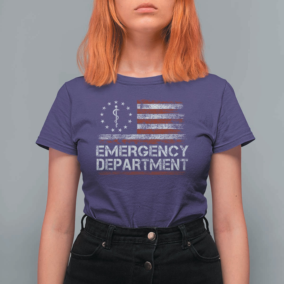 ER Nurse Emegency Department T Shirt For Women Vintage American Flag Healthcare Nursing