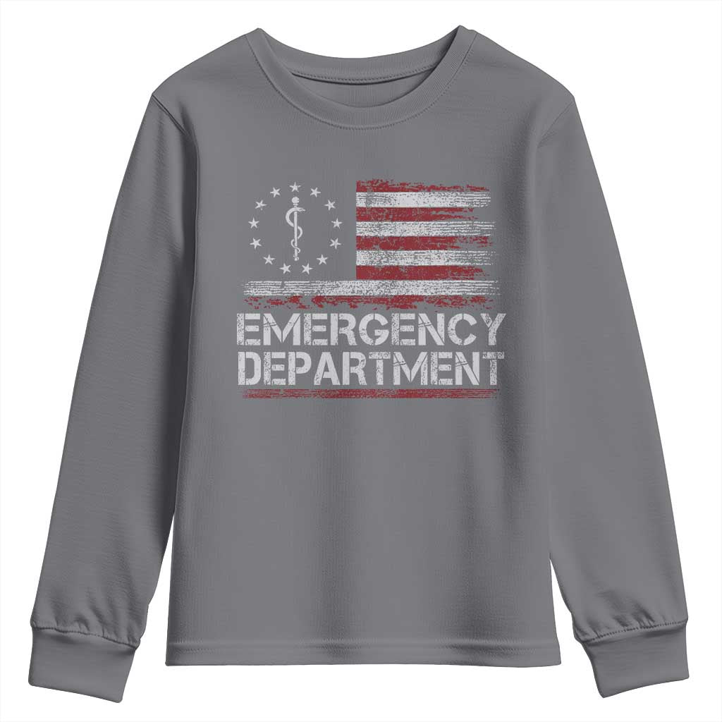 ER Nurse Emegency Department Youth Sweatshirt Vintage American Flag Healthcare Nursing