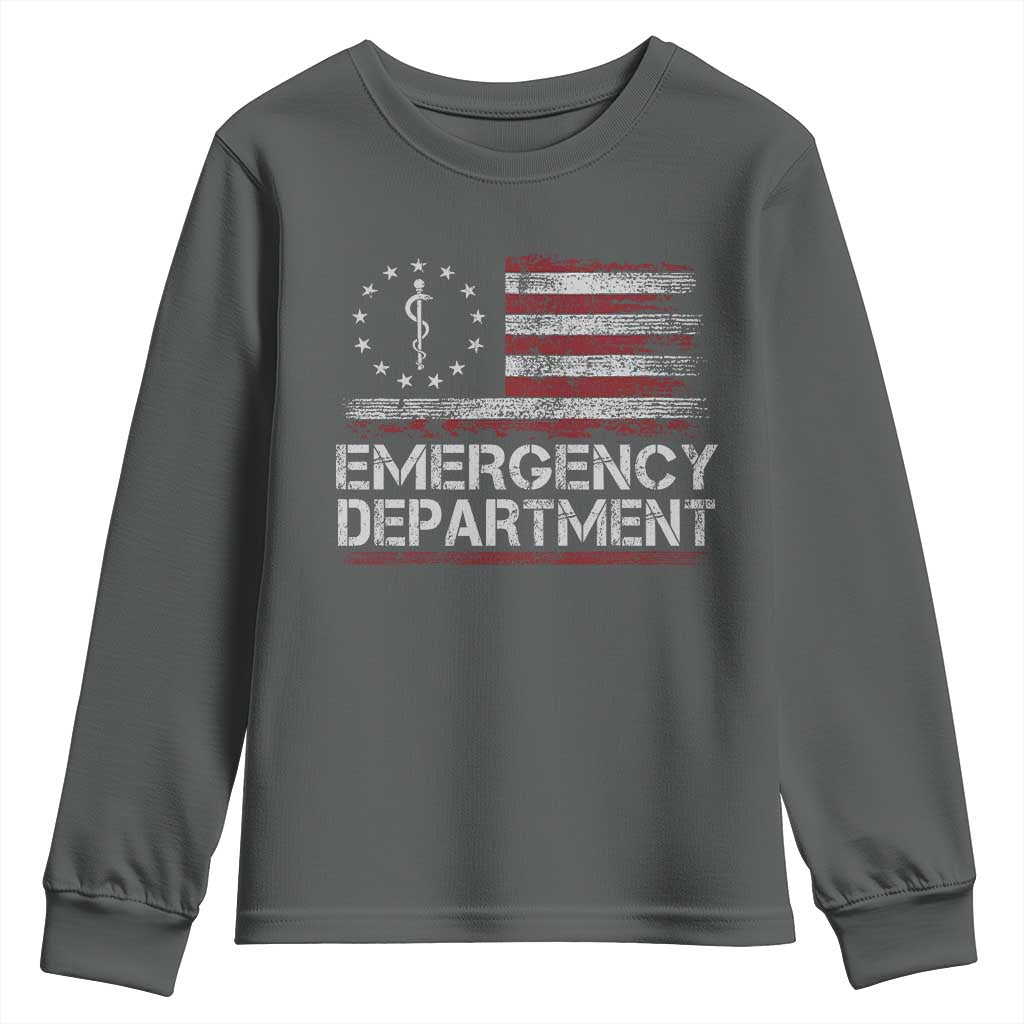 ER Nurse Emegency Department Youth Sweatshirt Vintage American Flag Healthcare Nursing