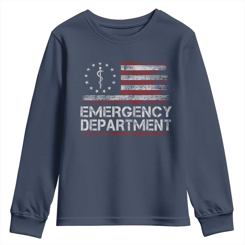 ER Nurse Emegency Department Youth Sweatshirt Vintage American Flag Healthcare Nursing