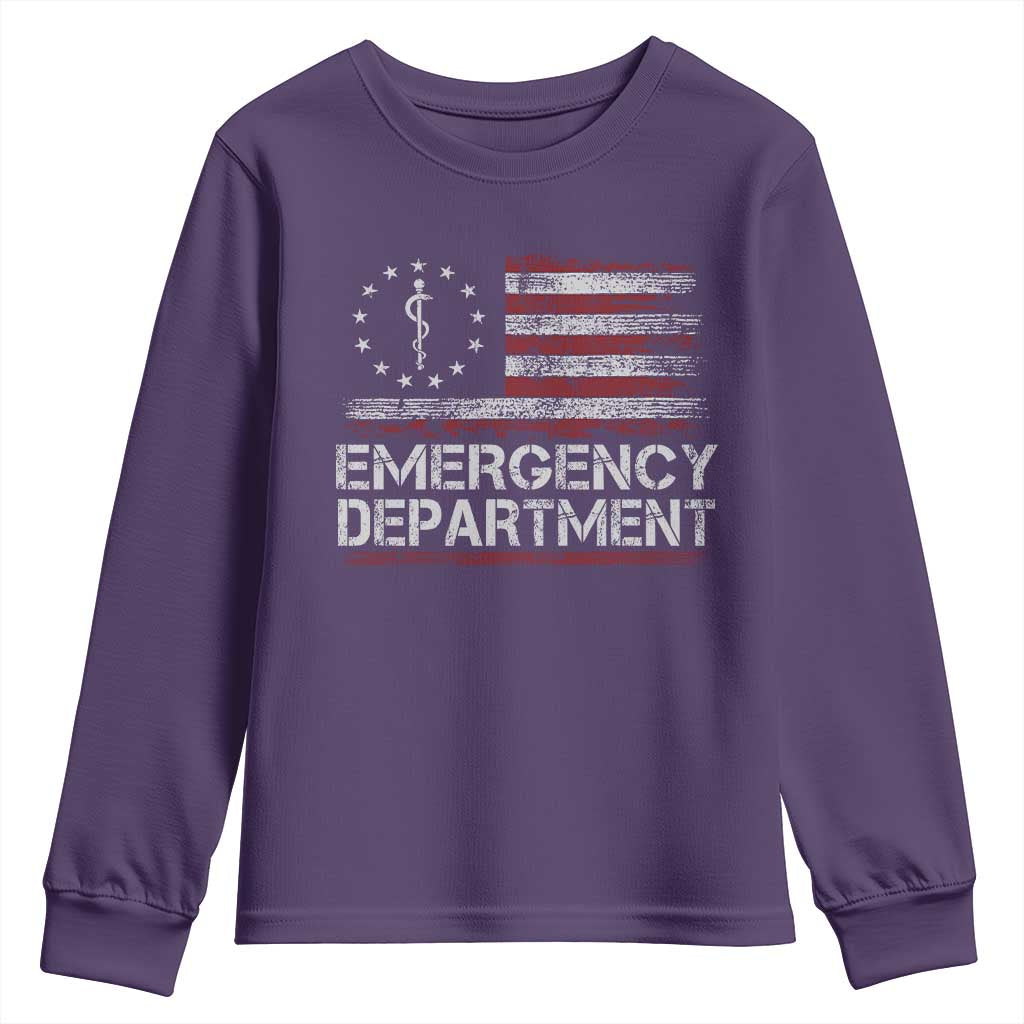 ER Nurse Emegency Department Youth Sweatshirt Vintage American Flag Healthcare Nursing
