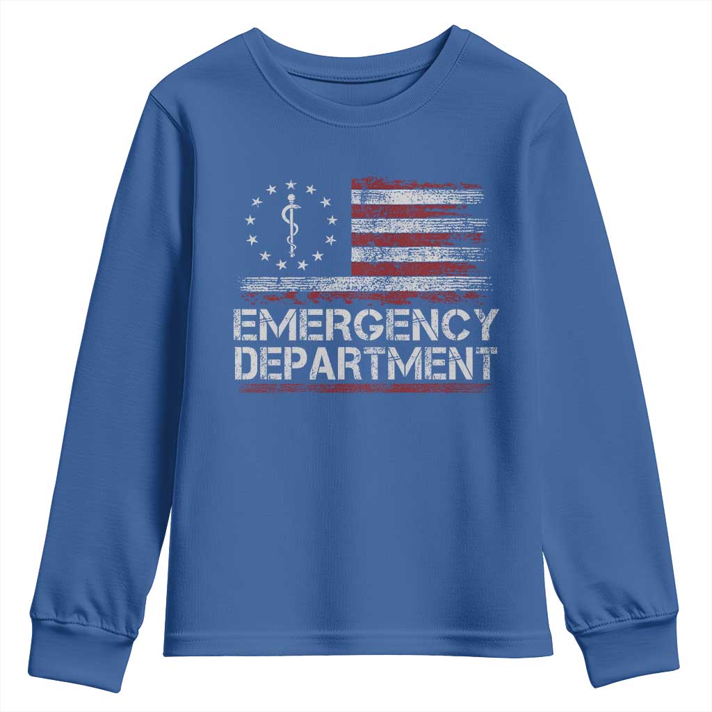 ER Nurse Emegency Department Youth Sweatshirt Vintage American Flag Healthcare Nursing