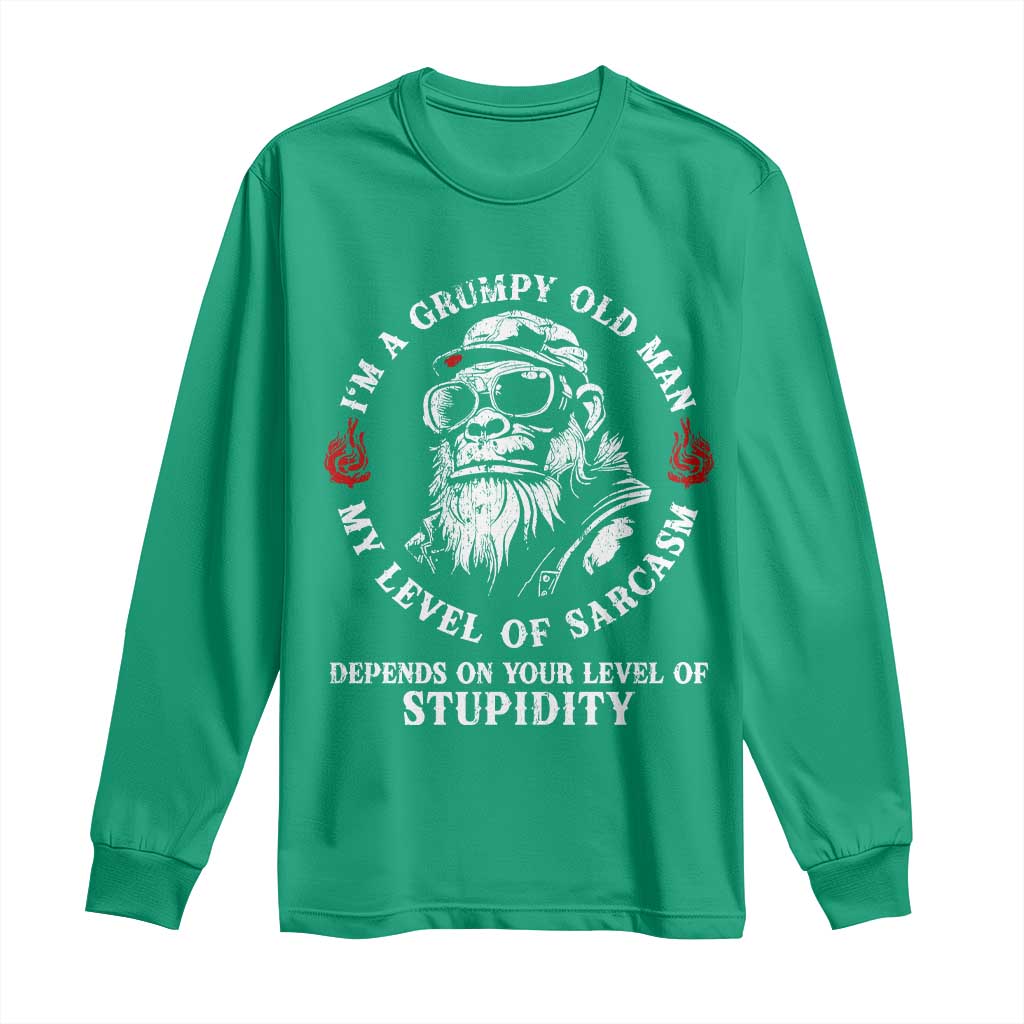 I Am A Grumpy Old Man My Level Of Sarcasm Depends On Your Level Of Stupidity Long Sleeve Shirt Funny Old Bigfoot