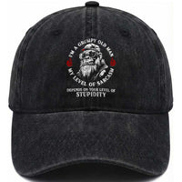 I Am A Grumpy Old Man My Level Of Sarcasm Depends On Your Level Of Stupidity Washed Cotton Baseball Cap Funny Old Bigfoot