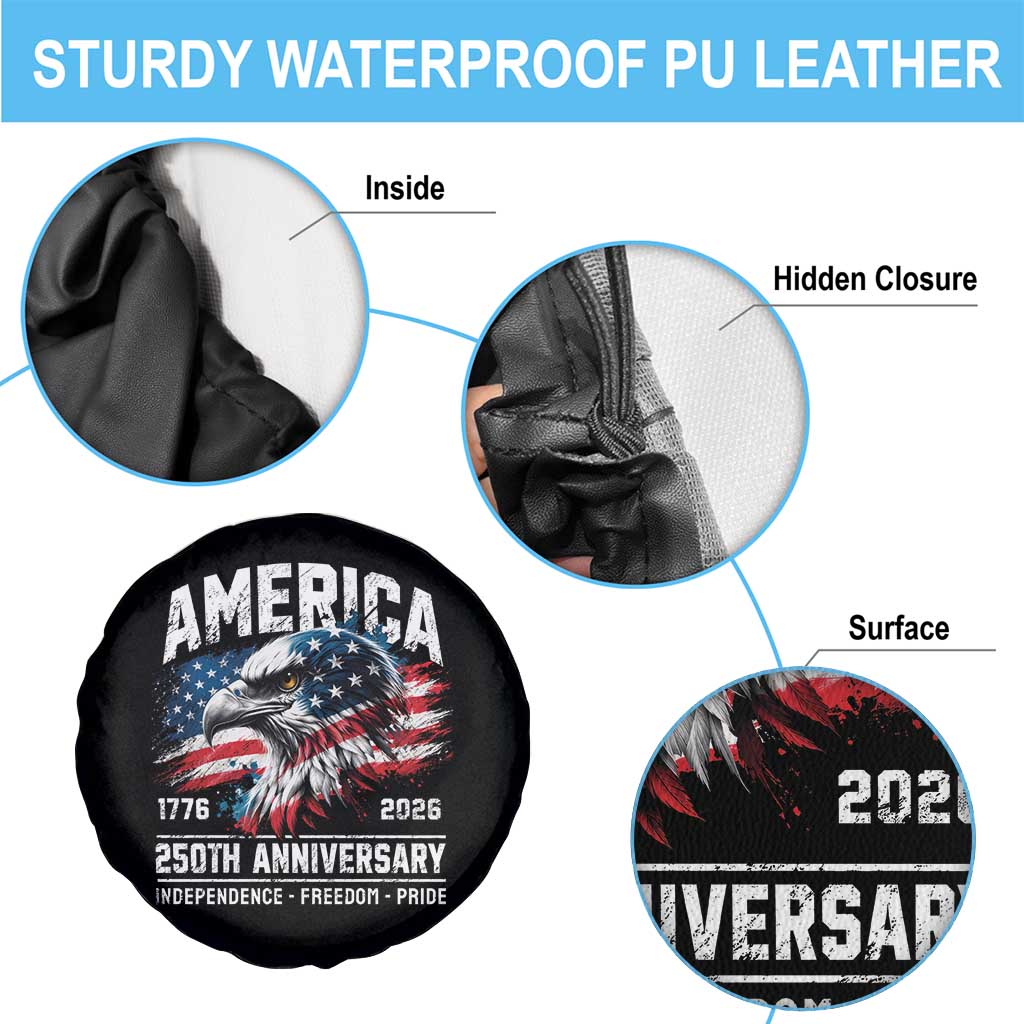 America 250th Anniversary Spare Tire Cover USA Patriotic Eagle 1776 2026 Independence Freedom Pride