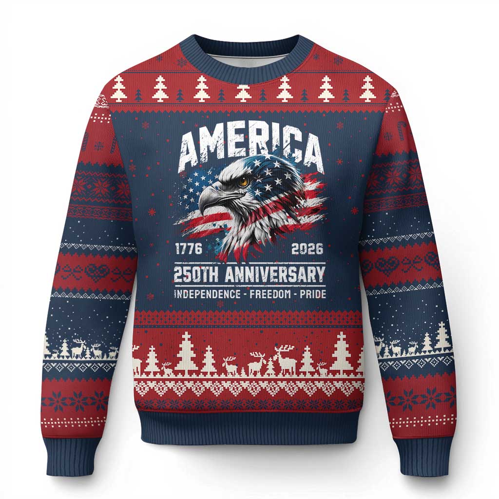 America 250th Anniversary Ugly Christmas Sweater USA Patriotic Eagle 1776 2026 Independence Freedom Pride