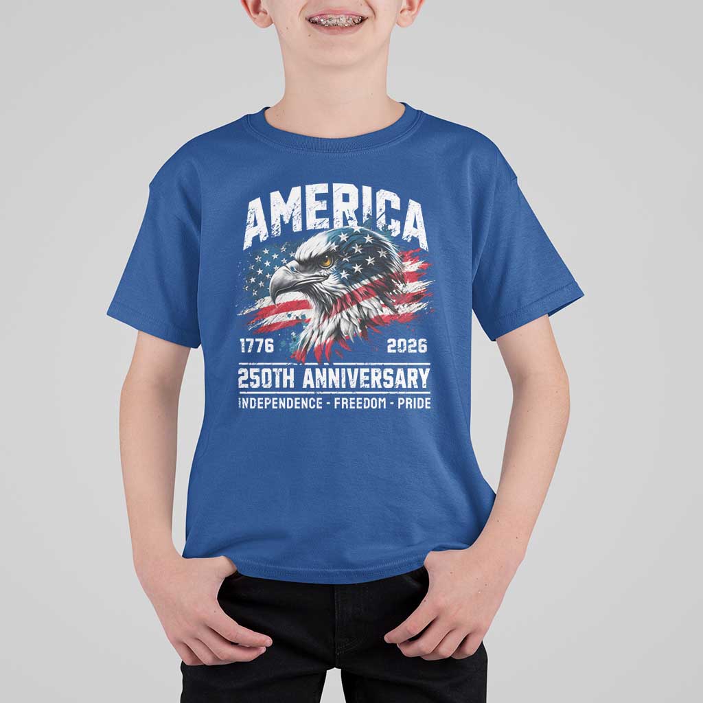 America 250th Anniversary T Shirt For Kid USA Patriotic Eagle 1776 2026 Independence Freedom Pride
