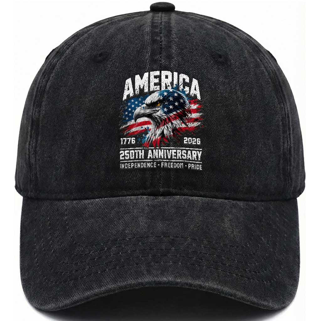 America 250th Anniversary Washed Cotton Baseball Cap USA Patriotic Eagle 1776 2026 Independence Freedom Pride