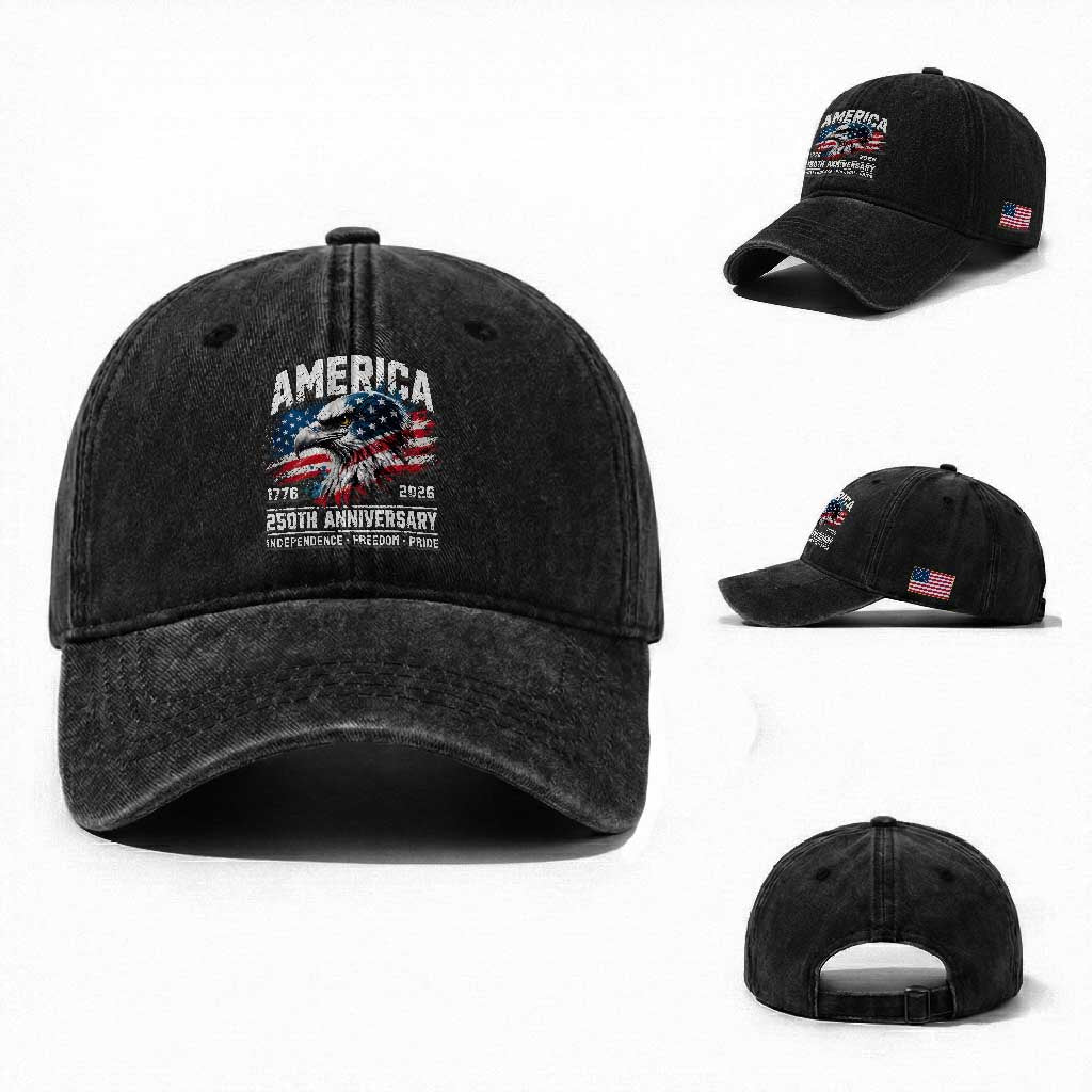 America 250th Anniversary Washed Cotton Baseball Cap USA Patriotic Eagle 1776 2026 Independence Freedom Pride
