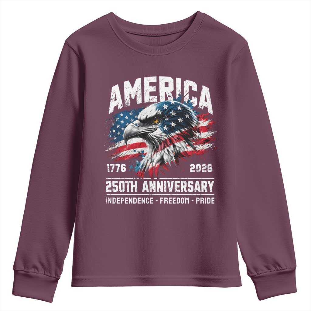 America 250th Anniversary Youth Sweatshirt USA Patriotic Eagle 1776 2026 Independence Freedom Pride