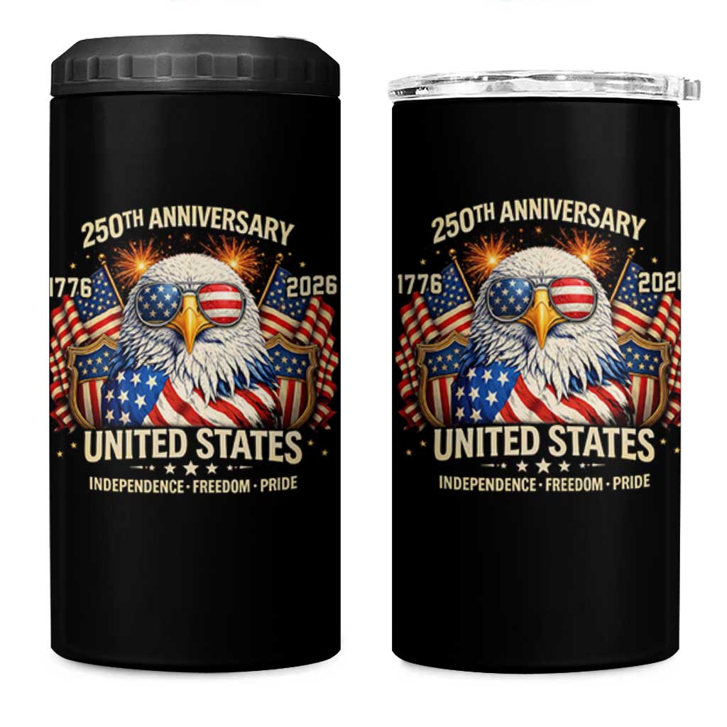 250 Anniversary USA 250th American 250 Years 4th July 2026 4 in 1 Can Cooler Tumbler
