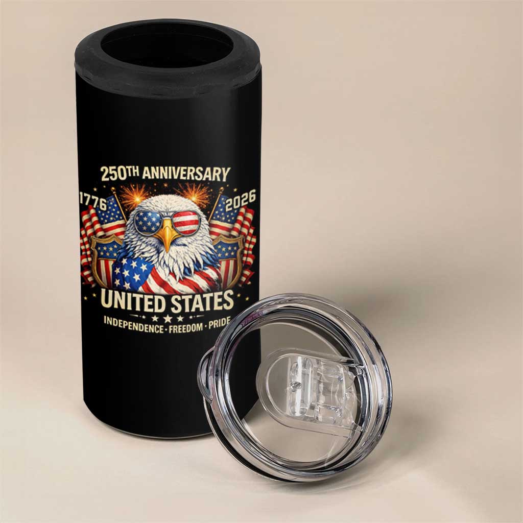 250 Anniversary USA 250th American 250 Years 4th July 2026 4 in 1 Can Cooler Tumbler