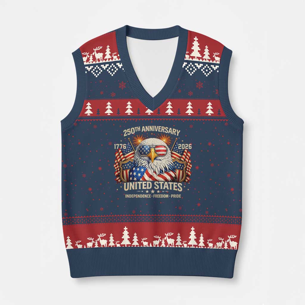 250 Anniversary USA 250th American 250 Years 4th July 2026 V-Neck Knit Sweater Vest